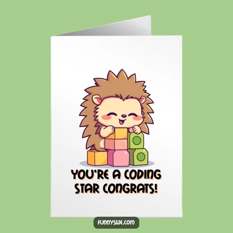 Free Printable Congratulations Card: Hedgehog Cracks Code, Funny Downloadable Gift