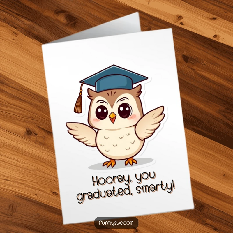 Funny Free Printable Owl Congratulations Card: A cheerful owl wearing a graduation cap confidently gives a presentation, celebrating achievement.