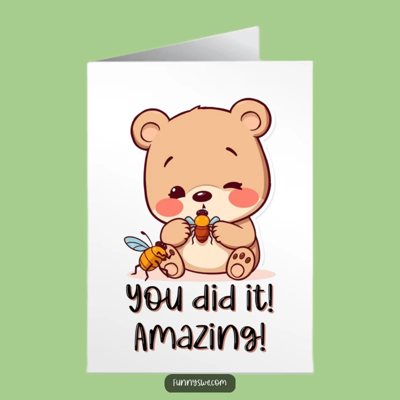 Free Printable Congrats Card: Bear Discovers Success, Funny Digital Download