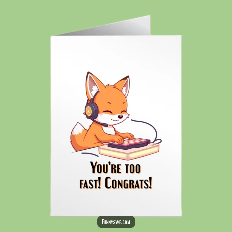 Free Printable Congrats Card: Fox Gamer Typing, Funny Downloadable for Wins