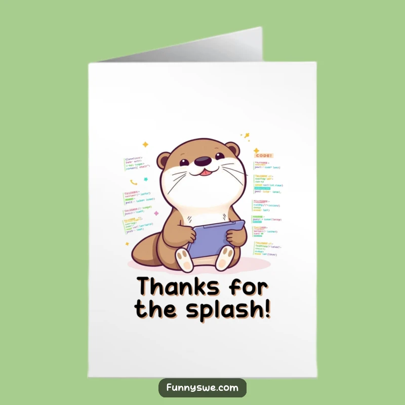 Free Printable Thank You Card: Otter Coder Thanks You, Your Funny Downloadable Gift!