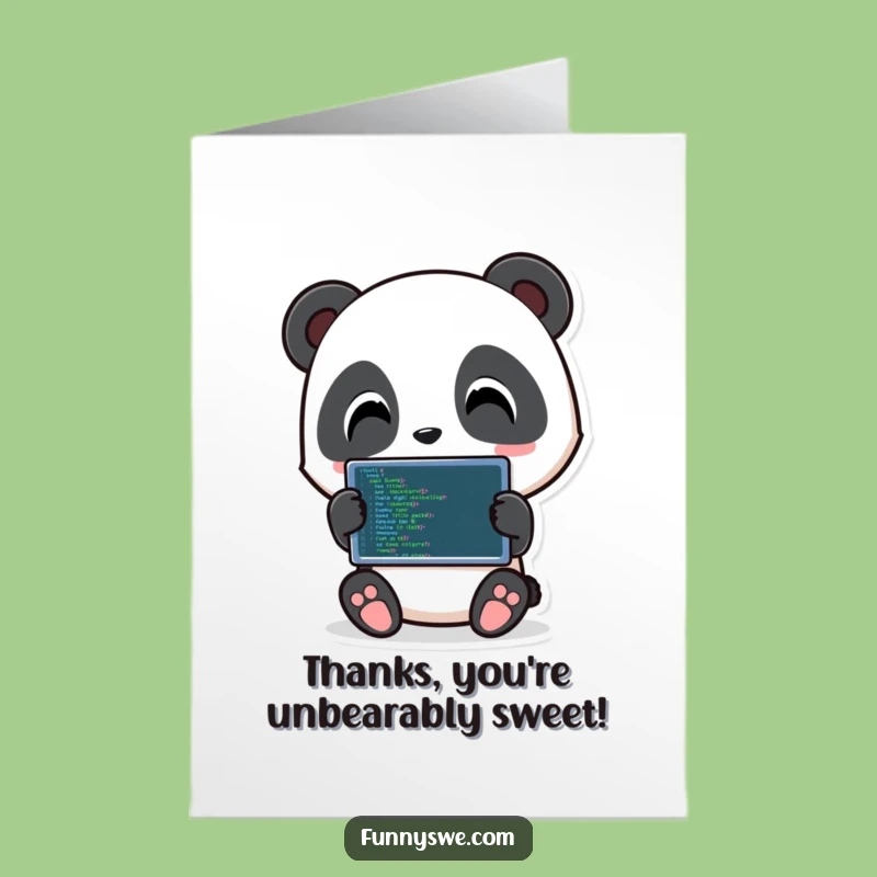 Free Printable Thank You Card: Panda Coder Thanks, Funny Gratitude, Downloadable Greeting