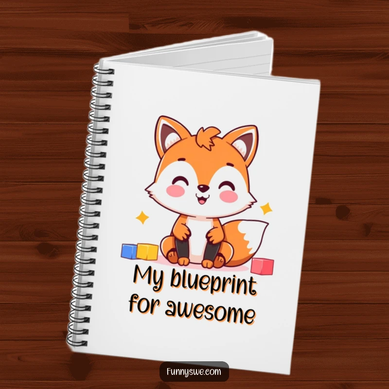 Funny Fox Web Designer Notebook: Cheerful fox character building a website with blocks, perfect for jotting down creative ideas.