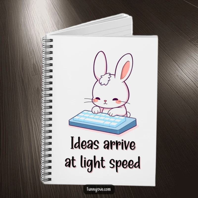 Funny Rabbit Coder Notebook: Cute rabbit character typing on a glowing keyboard, perfect for jotting down coding ideas.
