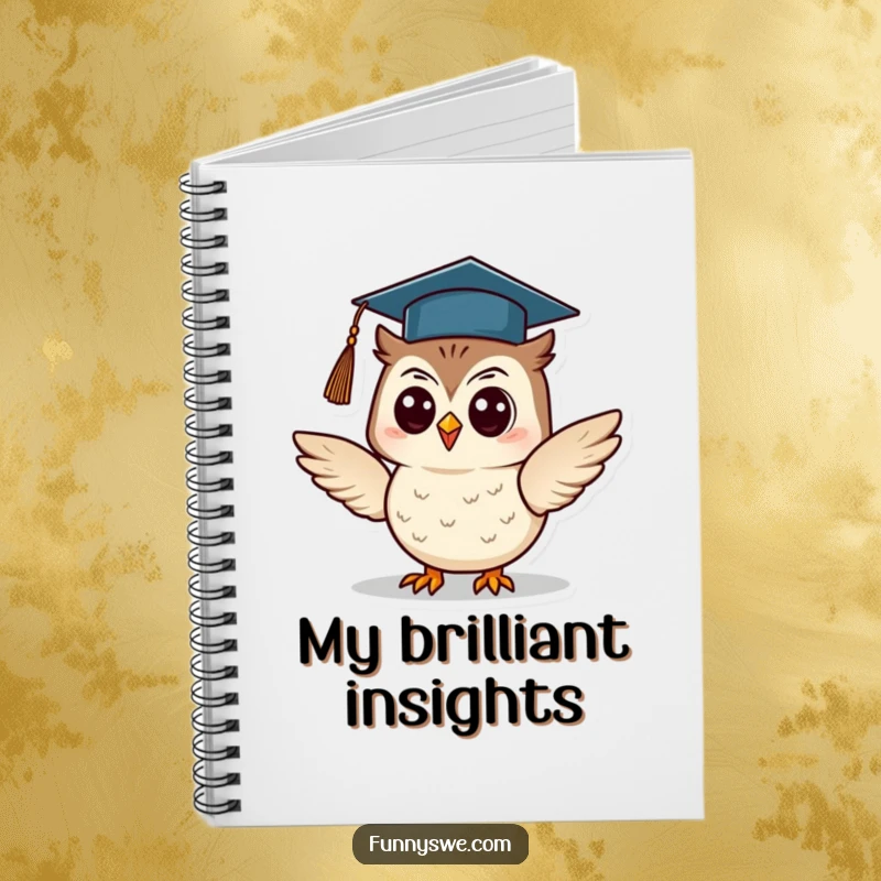 Funny Owl Notebook: A cheerful owl with a graduation cap confidently presents information, inspiring notes and wisdom, ideal for a funny gift.