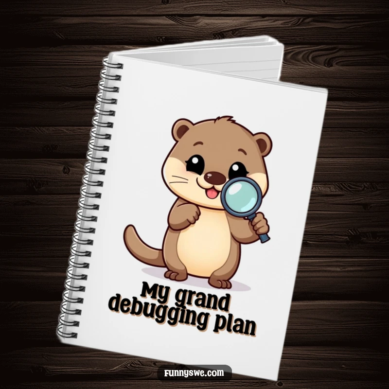 Funny Otter Debugger Notebook: Happy otter character using a magnifying glass, ideal for jotting down coding notes.