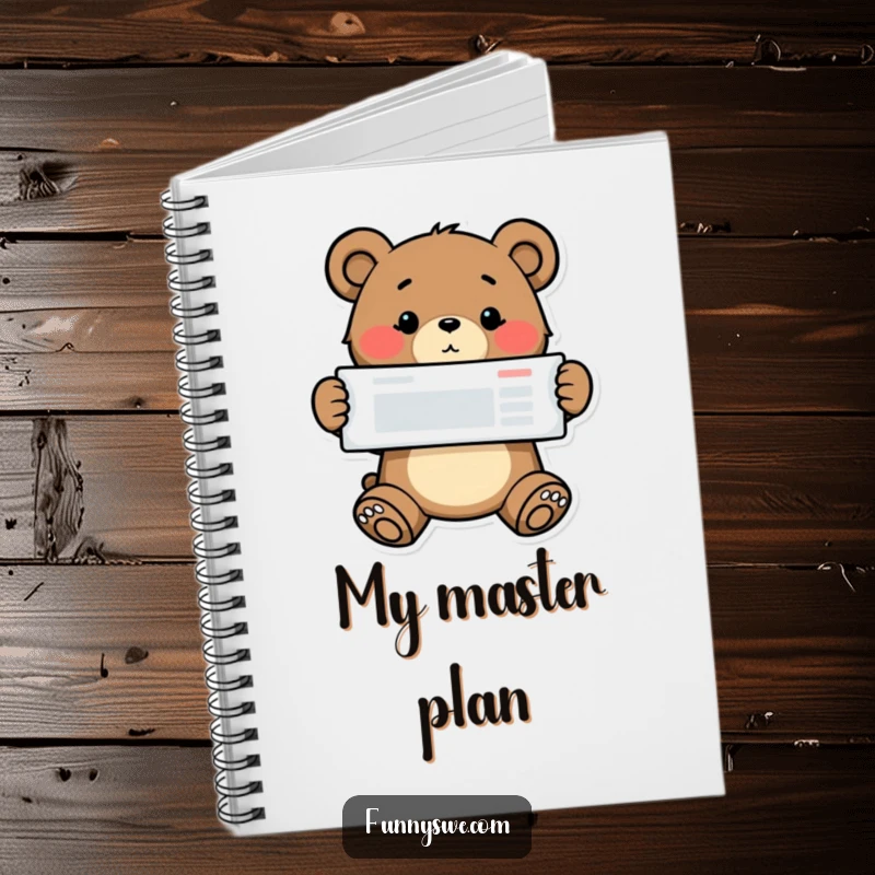 Funny bear coder notebook, a determined bear proudly displaying a website layout, perfect for jotting down ideas.