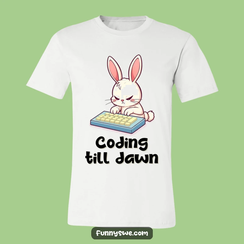 Funny Bunny Coder T-Shirt: Fierce Typing, Glowing Keyboard, Epic Programmer Apparel