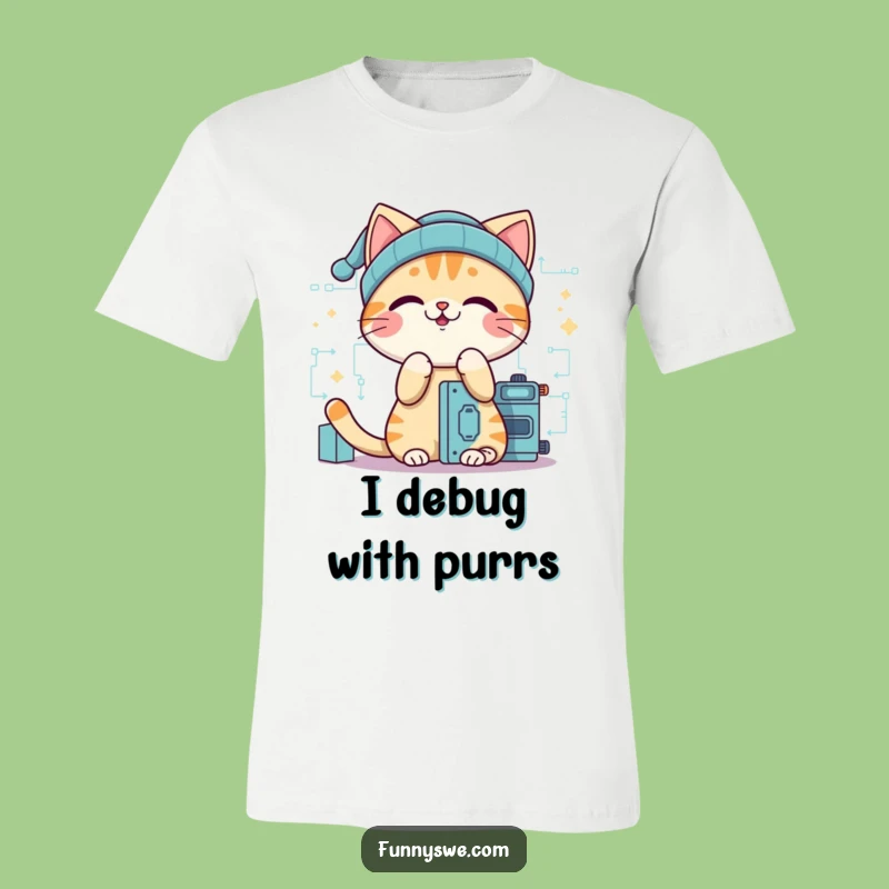 Funny Cat Coder T-Shirt - Adorable Giggling Programmer Wearing Beanie