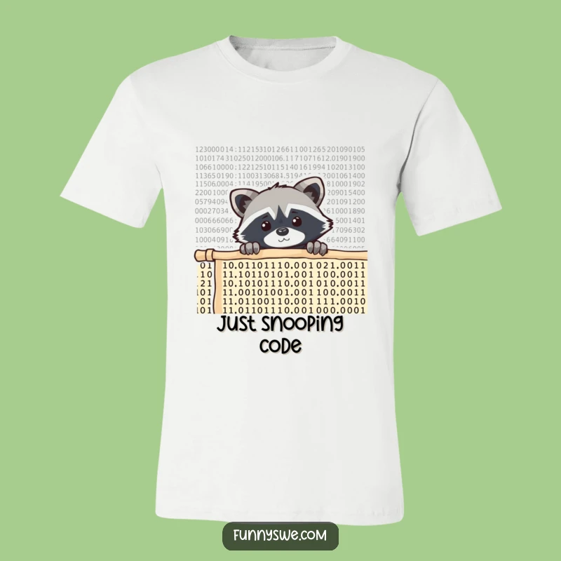 Funny Raccoon Programmer T-Shirt - Curious Code Peek Tee