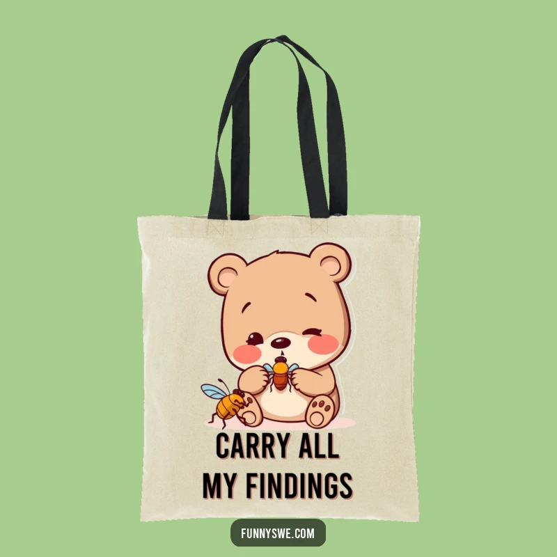 Funny Bear Bug Hunter Tote Bag: Carry Your Tools, Curious Exploration, Gift