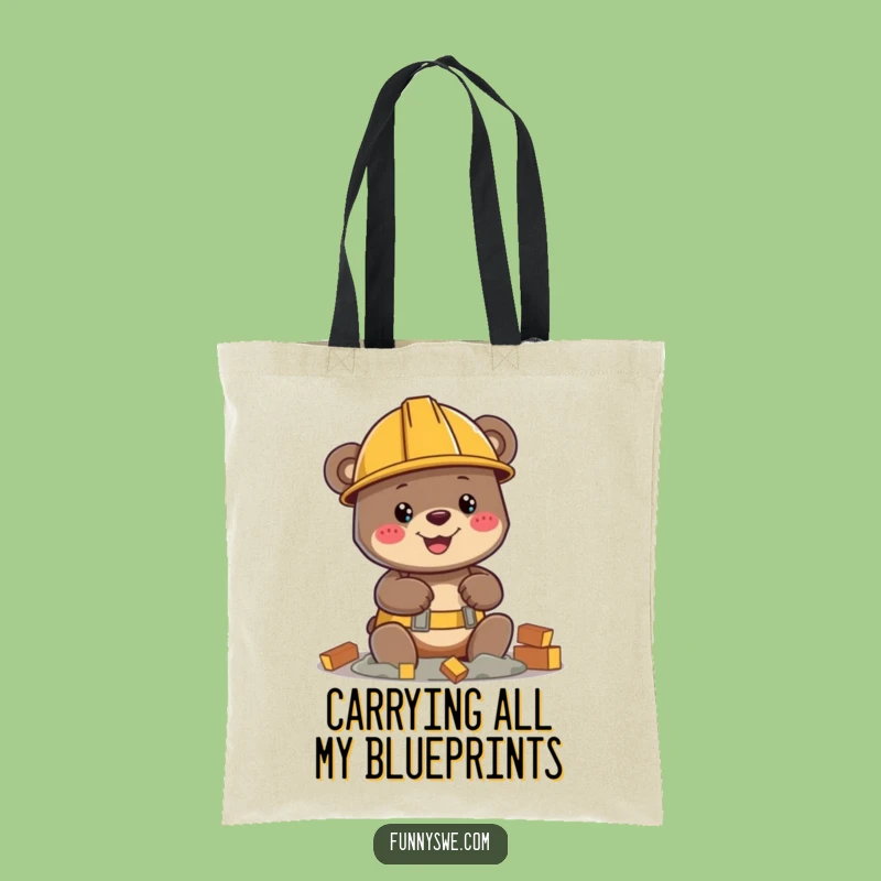 Funny Bear Builder Tote Bag: Durable Hard Hat Character Carry-All